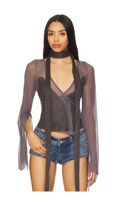 Mesh & Knit Wrap Top in Black