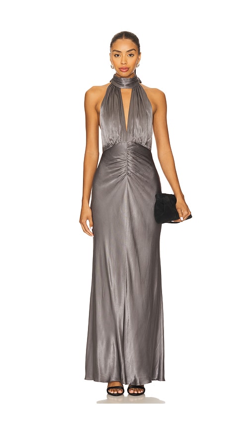 VESTIDO LARGO CON CUELLO HALTER AGNES