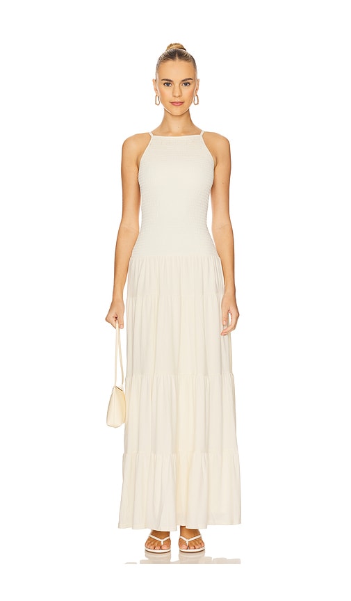 VESTIDO LARGO CON CINTURA BAJA FRUNCIDA